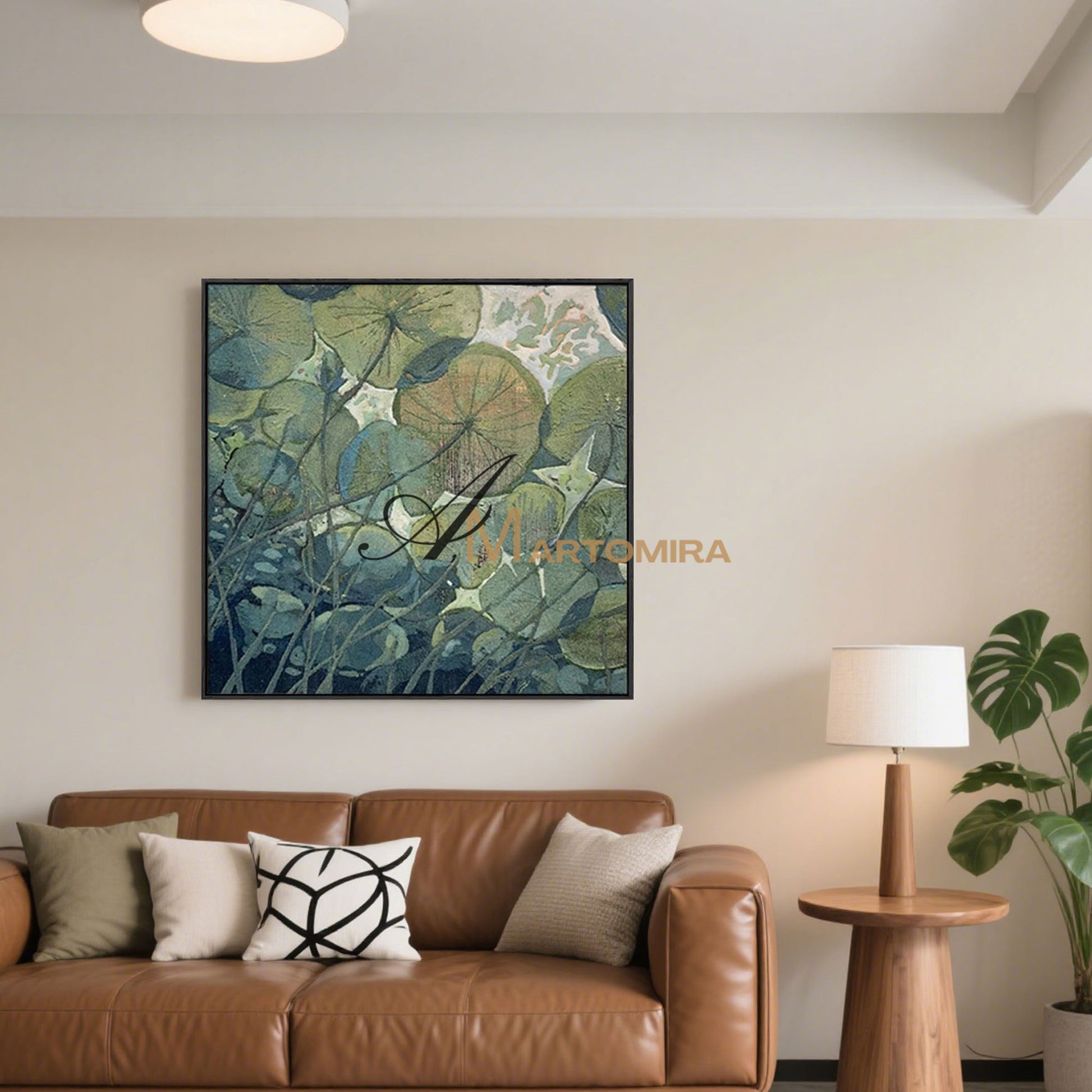 Acrylic Flower Painting | Green Wall Art | Lotus Painting | Handmade Paintings For Living Room #MF023