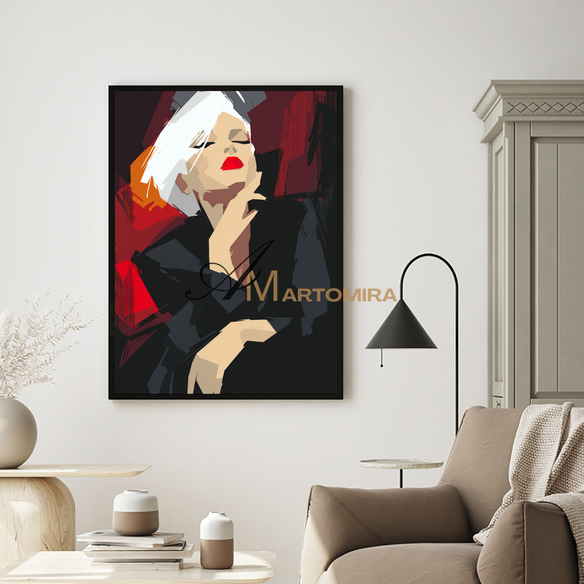 Painting Art Woman | Red And Black Wall Art | Abstract Lady Painting | Modern Art #AP008