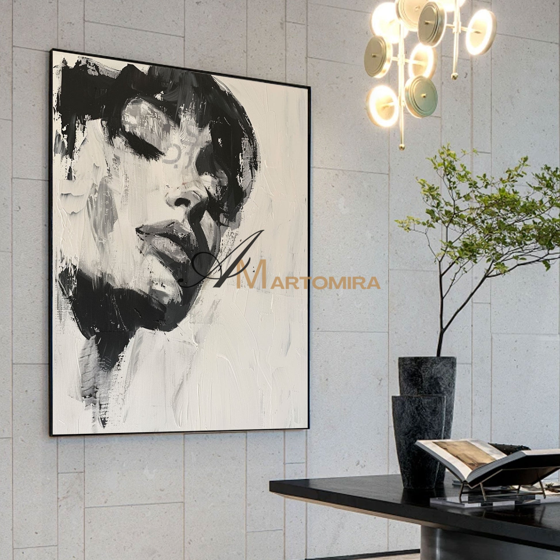 Black And White Wall Art | Beautiful Woman Painting | Living Room Painting | Oil Painting #AP009