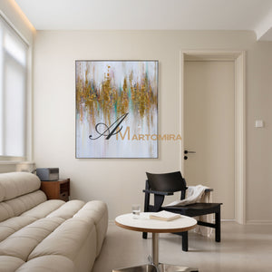 Abstract Wall Art | Gold Wall Art | Modern Abstract Art | Large Canvas For Acrylic Painting #DF030