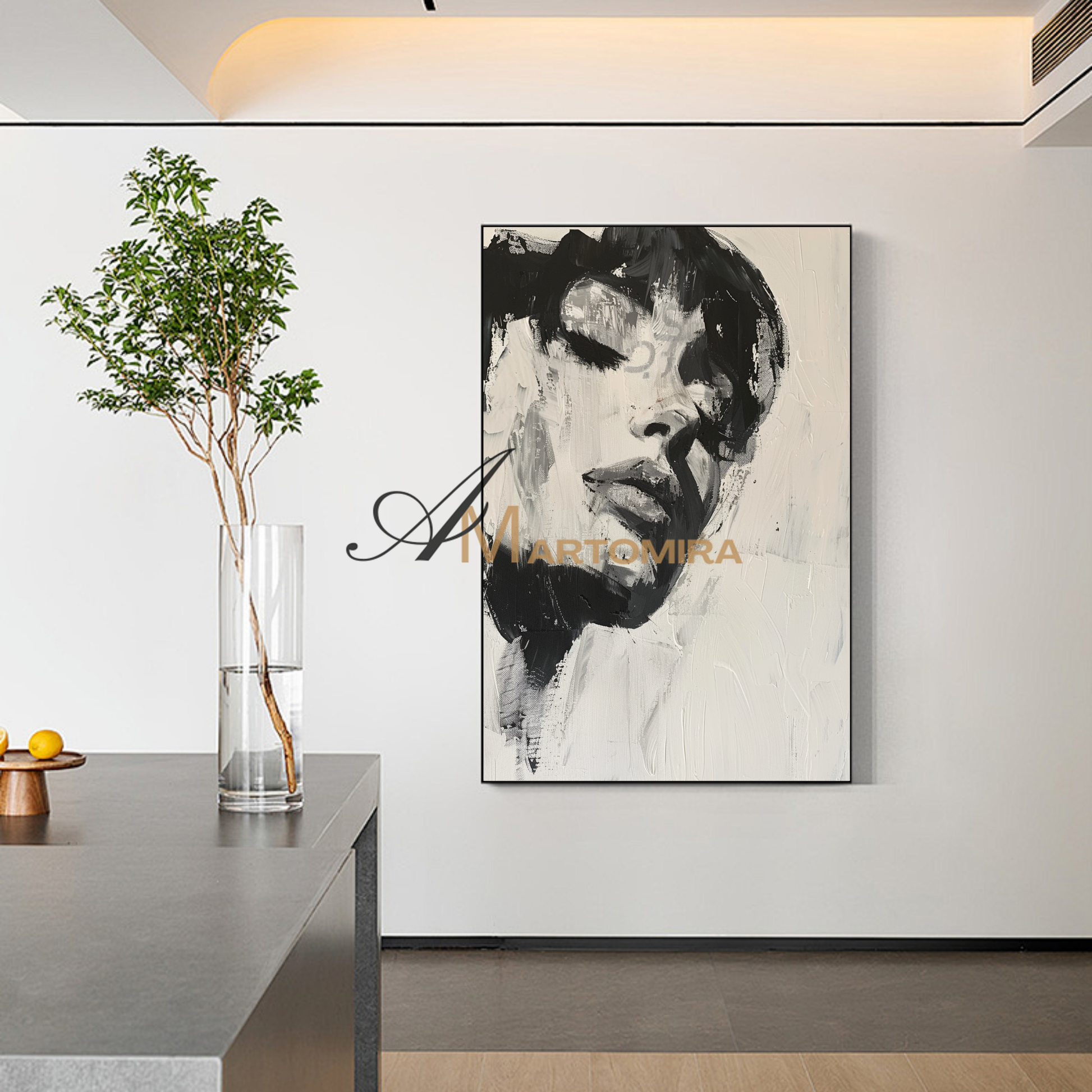 Black And White Wall Art | Beautiful Woman Painting | Living Room Painting | Oil Painting #AP009