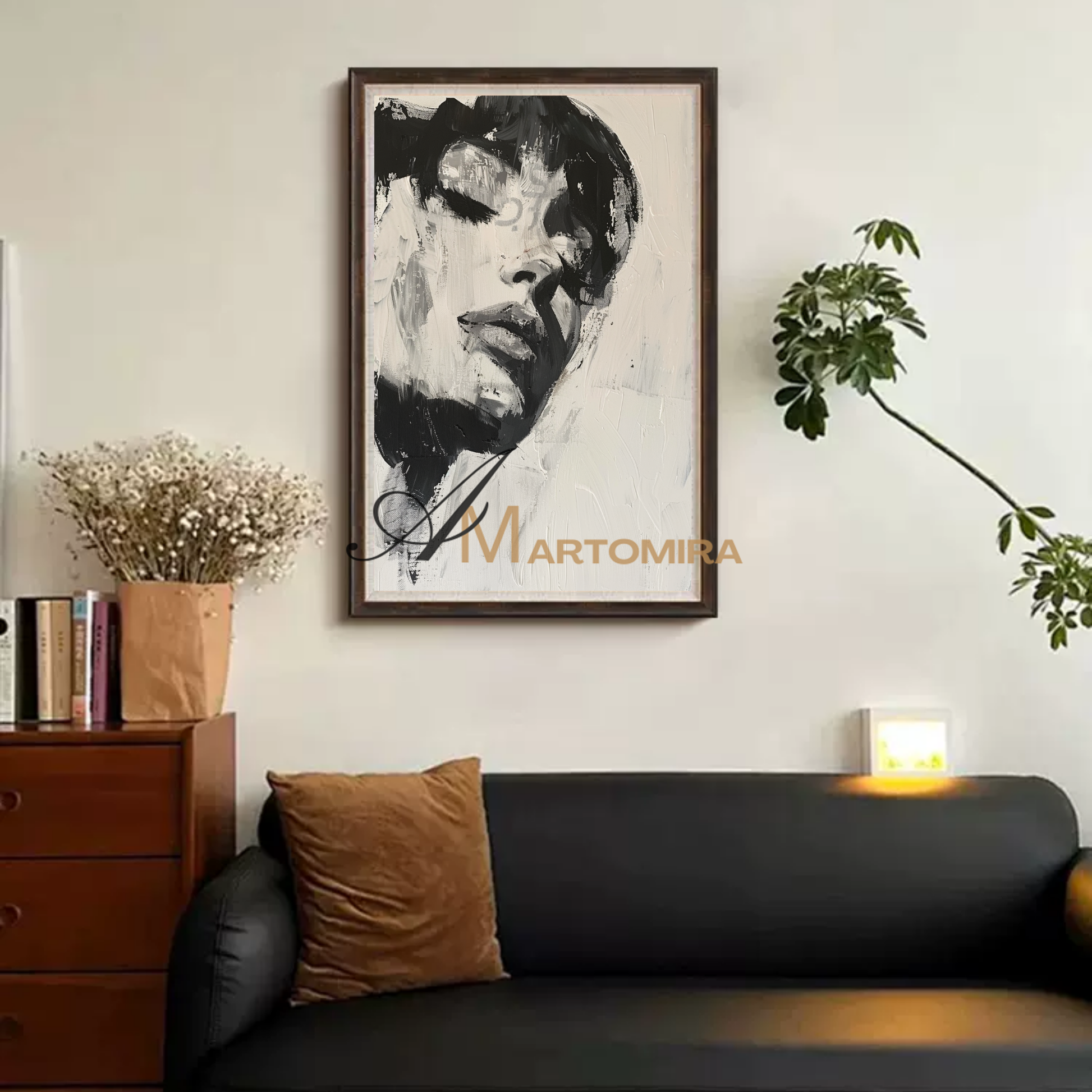Black And White Wall Art | Beautiful Woman Painting | Living Room Painting | Oil Painting #AP009