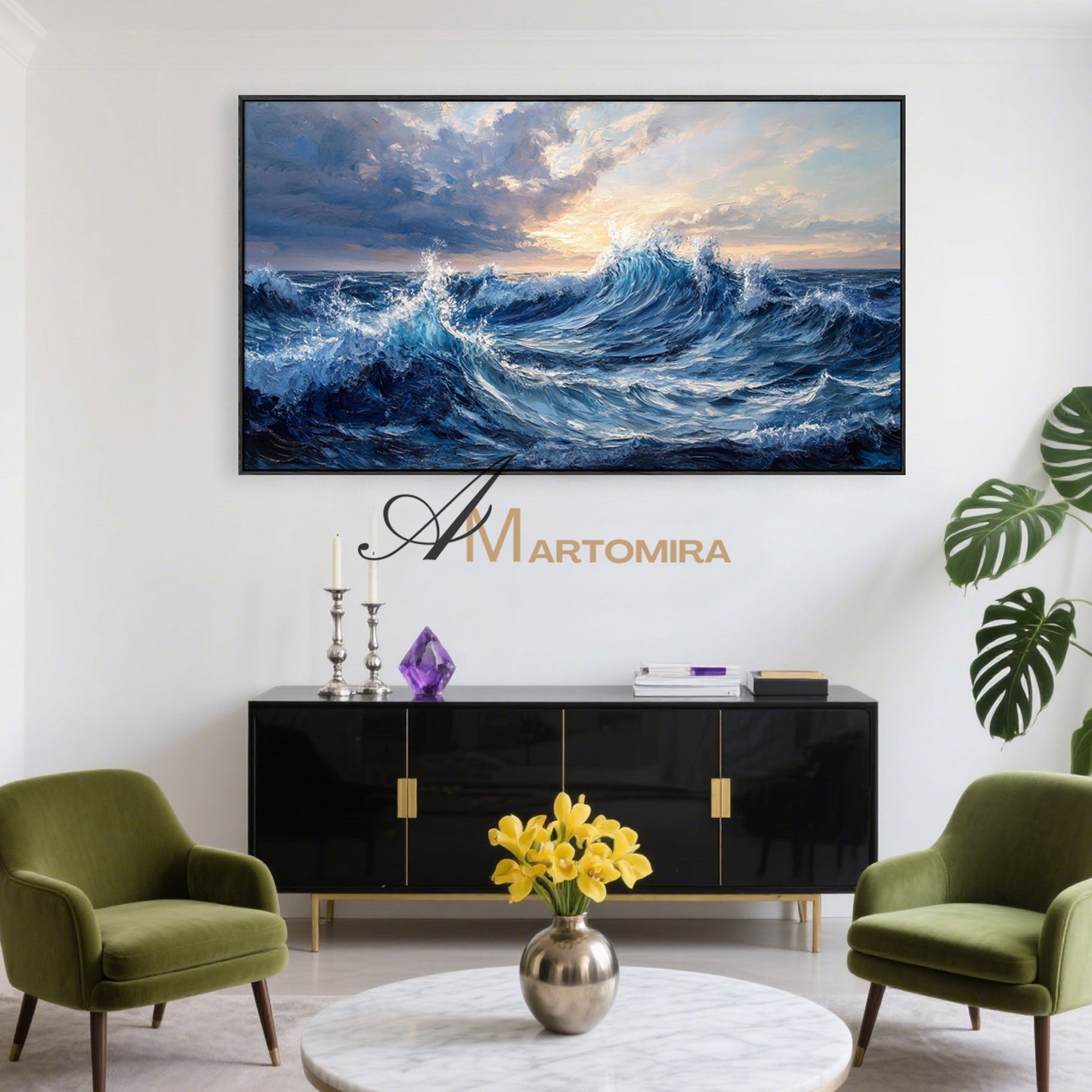 Ocean Wall Art | Blue Ocean Paintings | Landscape Wall Art For Living Room | Large Modern Wall Art #POS074