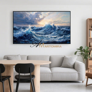 Ocean Wall Art | Blue Ocean Paintings | Landscape Wall Art For Living Room | Large Modern Wall Art #POS074