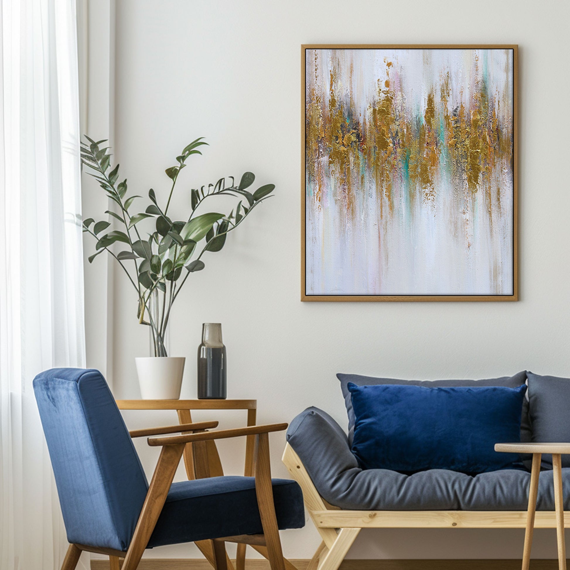 Abstract Wall Art | Gold Wall Art | Modern Abstract Art | Large Canvas For Acrylic Painting #DF030