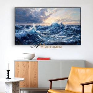 Ocean Wall Art | Blue Ocean Paintings | Landscape Wall Art For Living Room | Large Modern Wall Art #POS074
