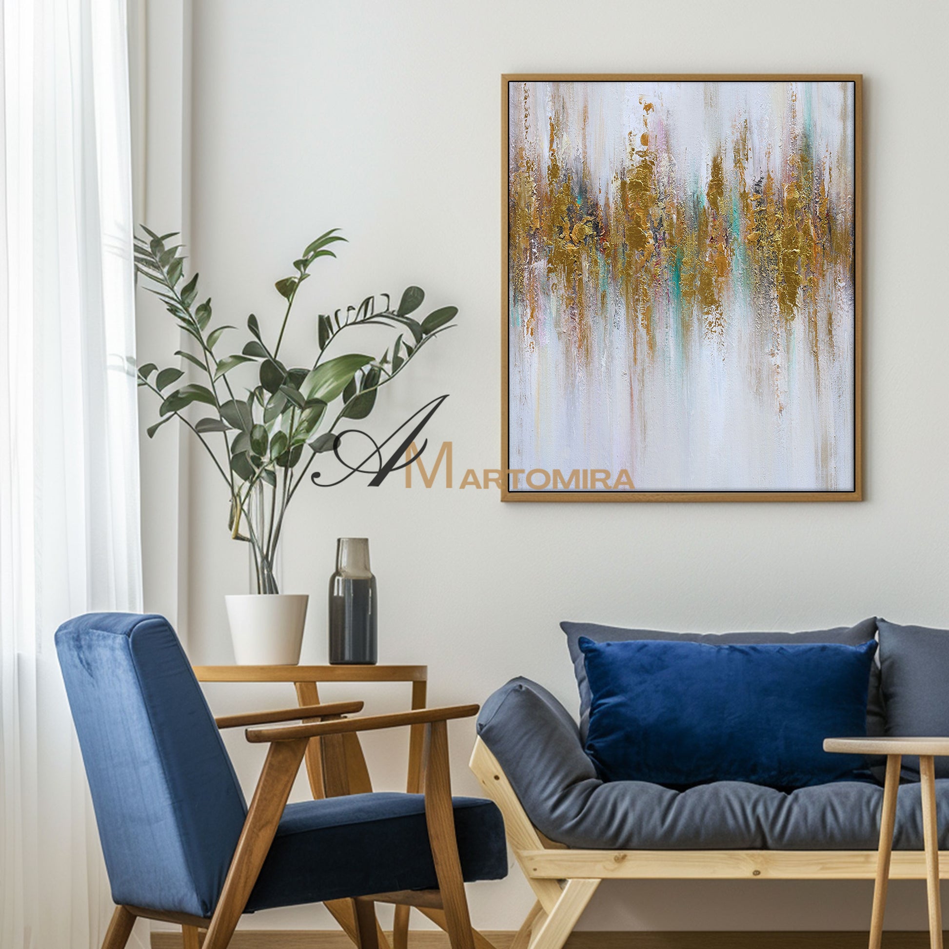 Abstract Wall Art | Gold Wall Art | Modern Abstract Art | Large Canvas For Acrylic Painting #DF030