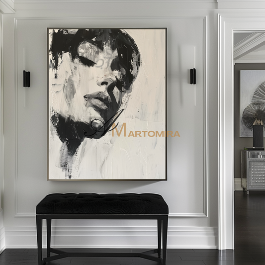 Black And White Wall Art | Beautiful Woman Painting | Living Room Painting | Oil Painting #AP009