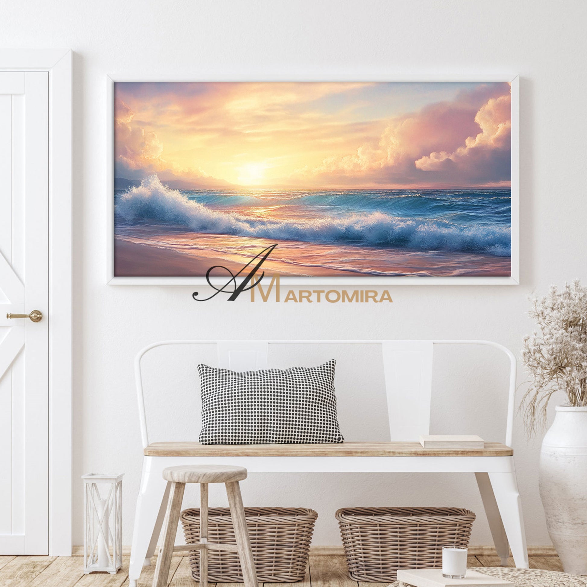 Ocean Wall Art | Paintings Of The Beach At Sunset | Landscape Canvas Oil Painting | Large Wall Art #POS075