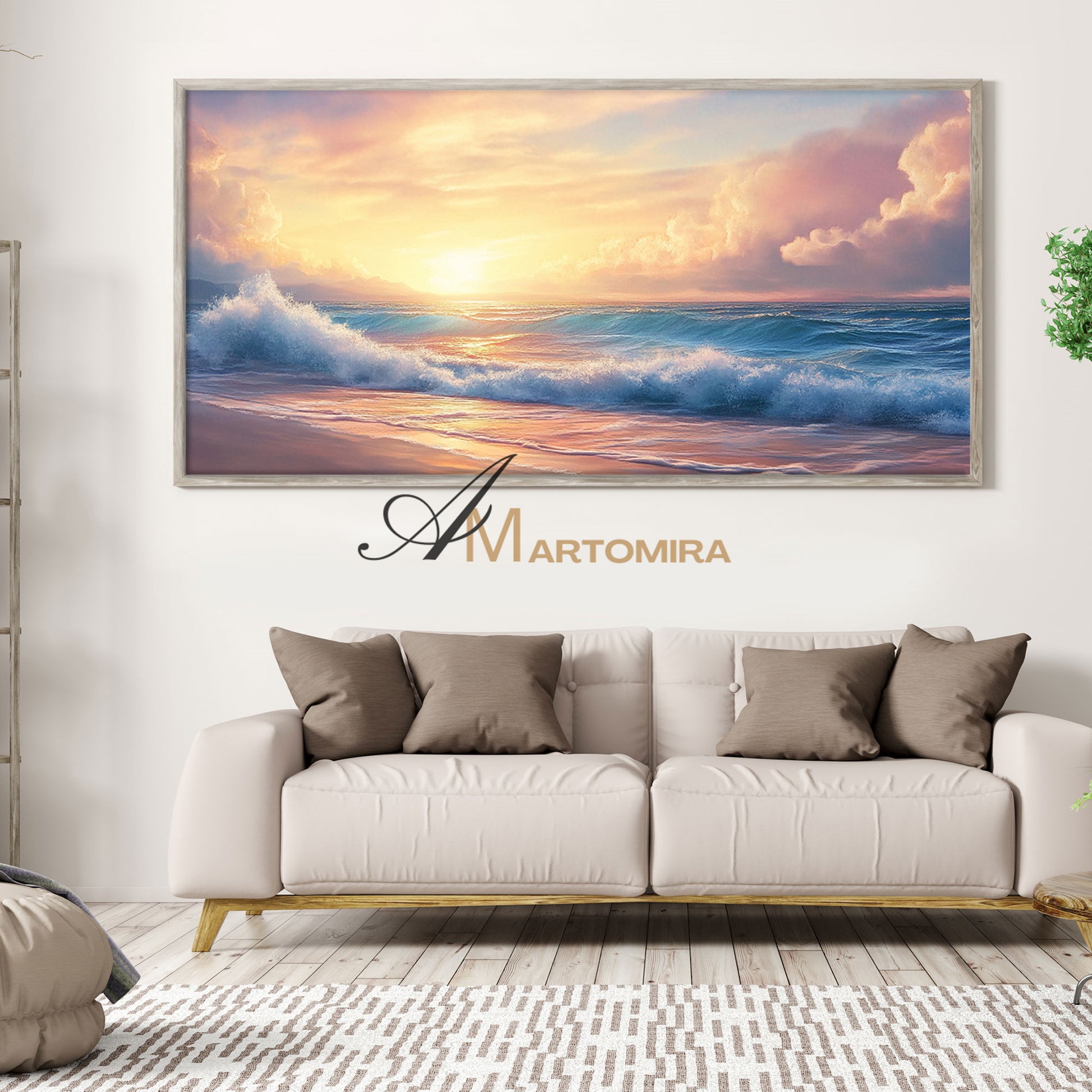 Ocean Wall Art | Paintings Of The Beach At Sunset | Landscape Canvas Oil Painting | Large Wall Art #POS075