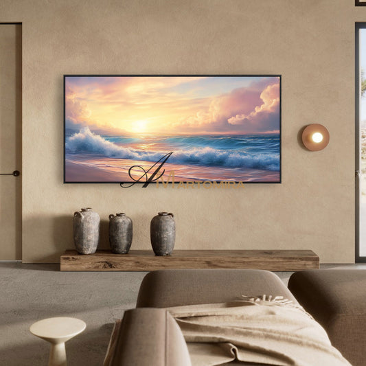Ocean Wall Art | Paintings Of The Beach At Sunset | Landscape Canvas Oil Painting | Large Wall Art #POS075
