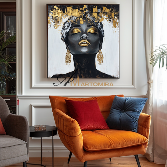 Portrait Painting | Women Painting | Black Women Wall Art | Large Canvas Wall Art #AP044