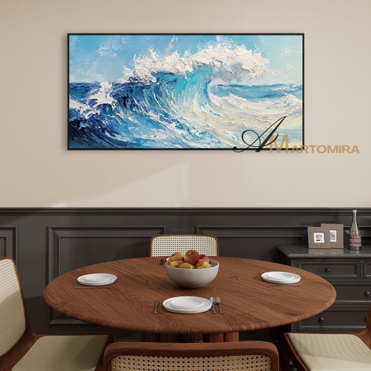 Wave Painting | Blue Ocean Paintings | Large Textured Wall Art | Abstract Painting Ocean #POS076