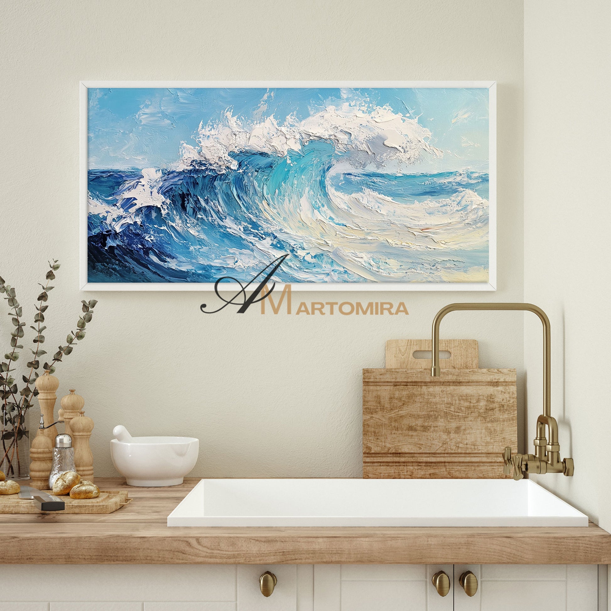 Wave Painting | Blue Ocean Paintings | Large Textured Wall Art | Abstract Painting Ocean #POS076