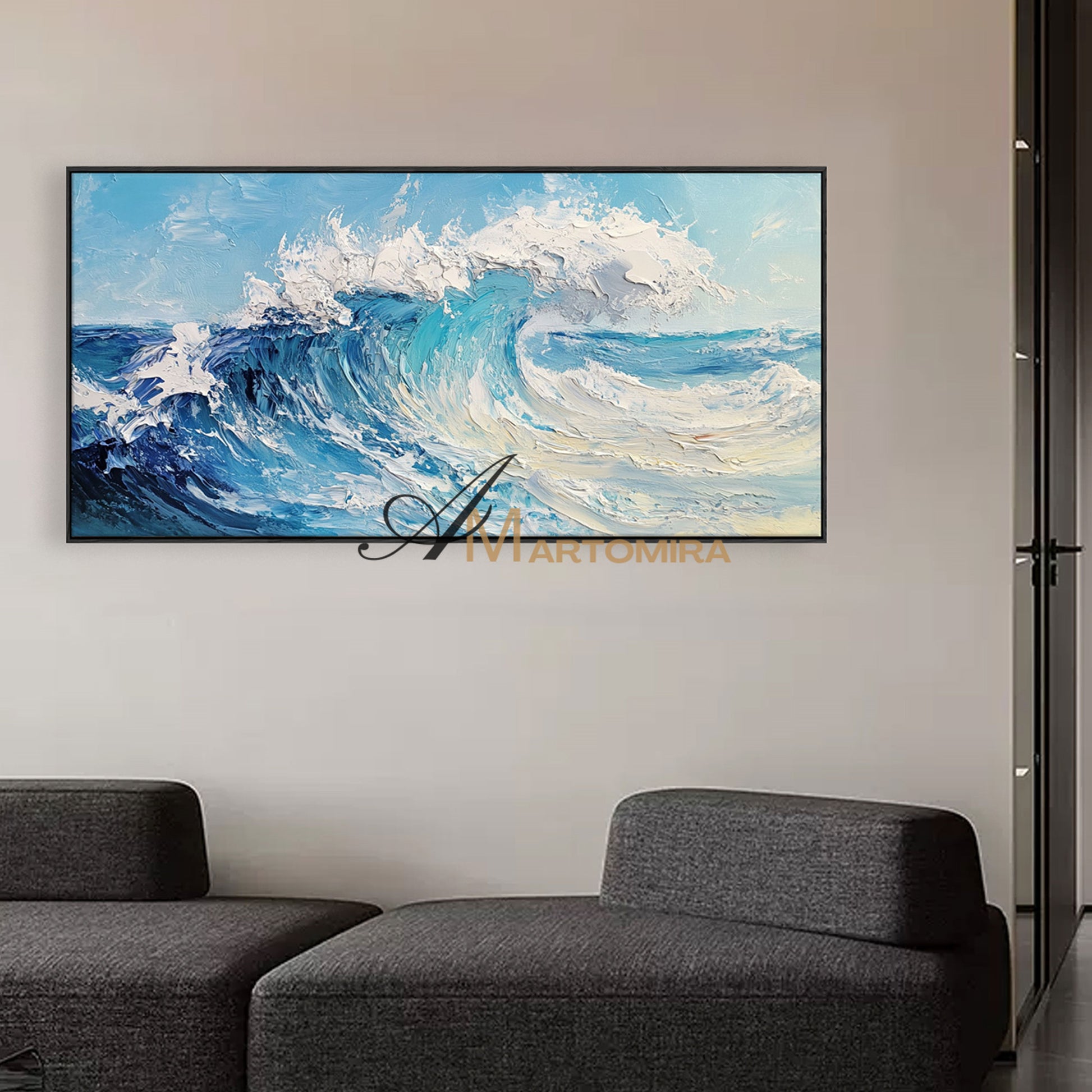 Wave Painting | Blue Ocean Paintings | Large Textured Wall Art | Abstract Painting Ocean #POS076