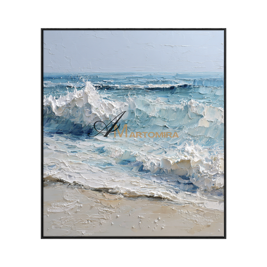 Ocean Wall Art | Beach Art Paintings | Blue White Abstract Painting | Textured  Wall Art #POS077