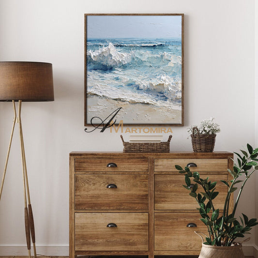 Ocean Wall Art | Beach Art Paintings | Blue White Abstract Painting | Textured  Wall Art #POS077
