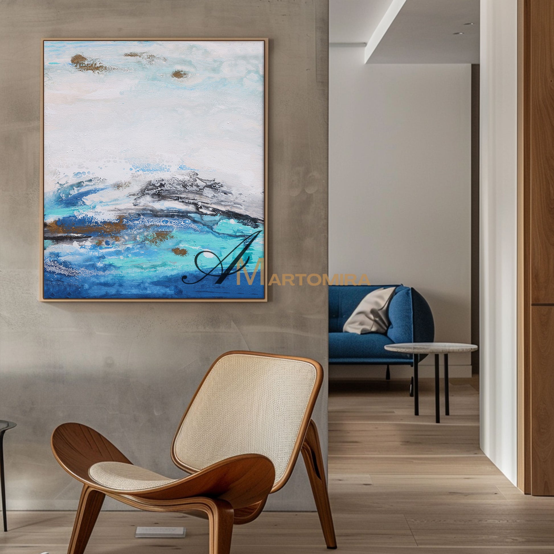 Blue And White Wall Art | Modern Abstract Painting | Blue Wall Art Abstract | Wall Art Decor #DF035