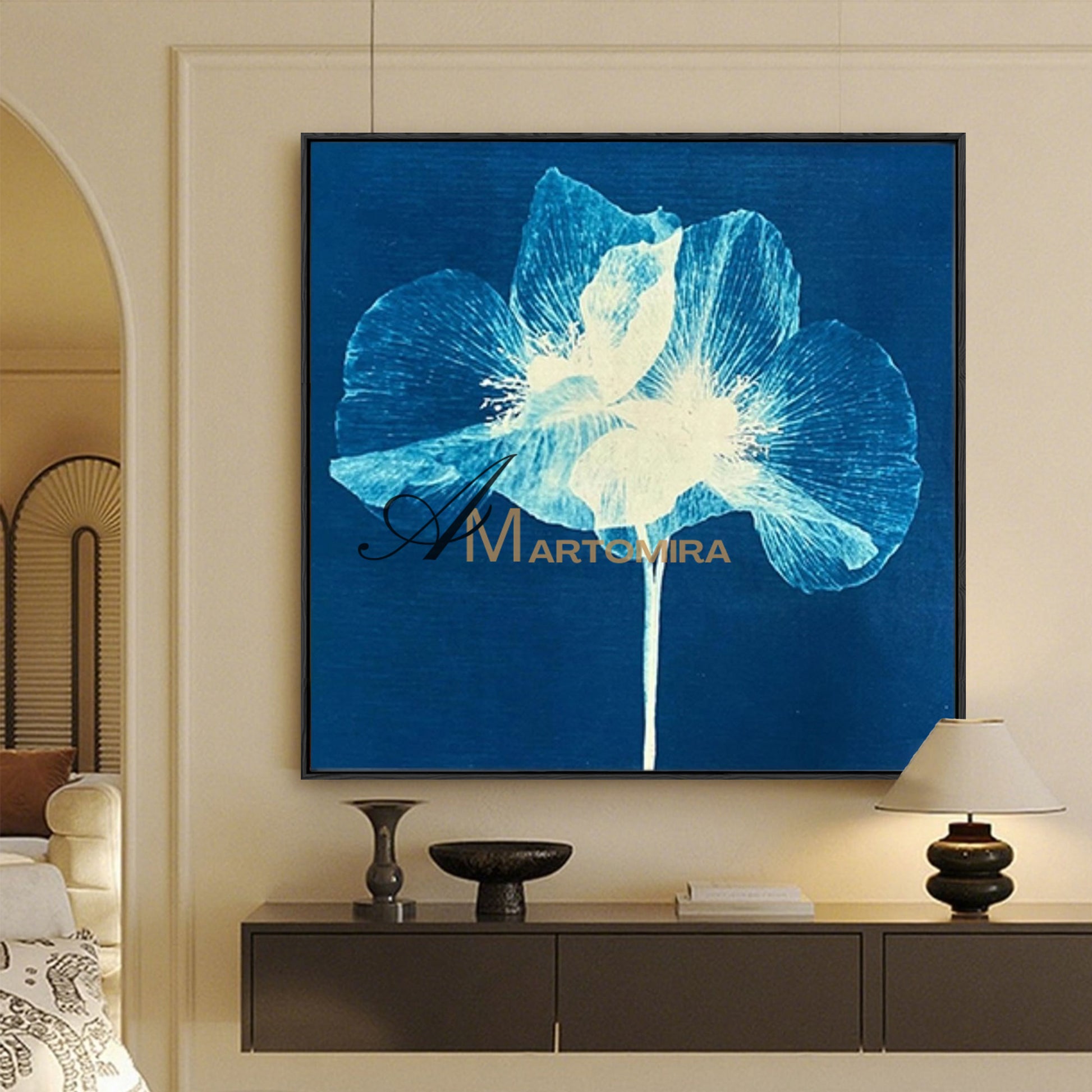 Abstract Flower Paintings | Blue Wall Art | Blue Flower Painting | Paintings For Living Room #MF027
