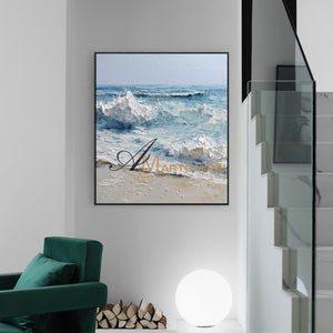 Ocean Wall Art | Beach Art Paintings | Blue White Abstract Painting | Textured  Wall Art #POS077