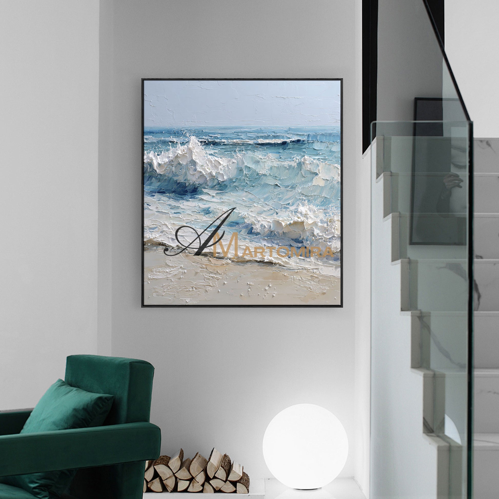Ocean Wall Art | Beach Art Paintings | Blue White Abstract Painting | Textured  Wall Art #POS077