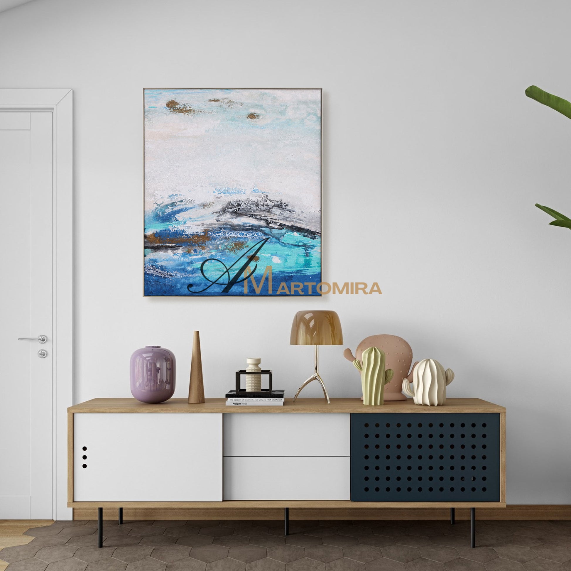 Blue And White Wall Art | Modern Abstract Painting | Blue Wall Art Abstract | Wall Art Decor #DF035