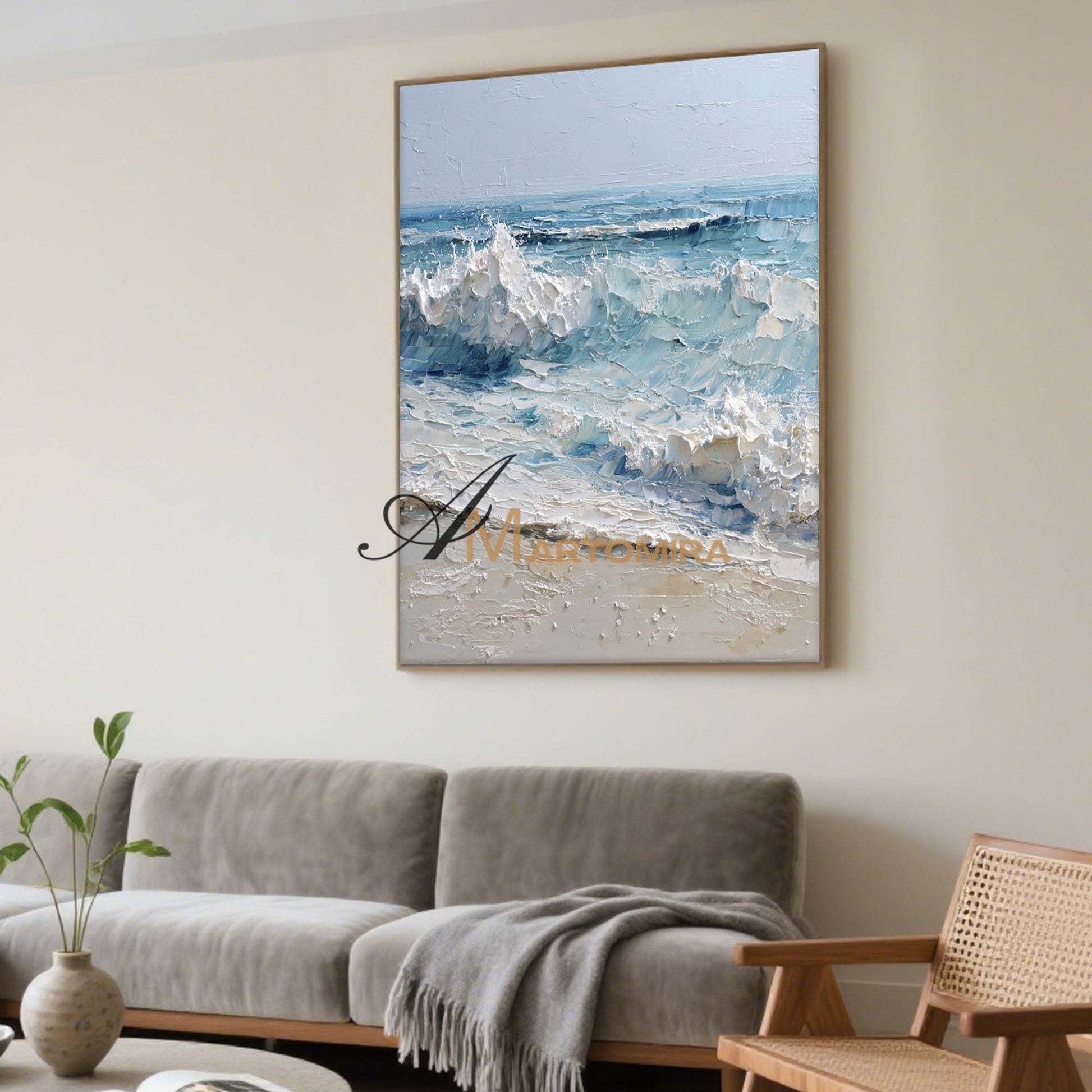 Ocean Wall Art | Beach Art Paintings | Blue White Abstract Painting | Textured  Wall Art #POS077