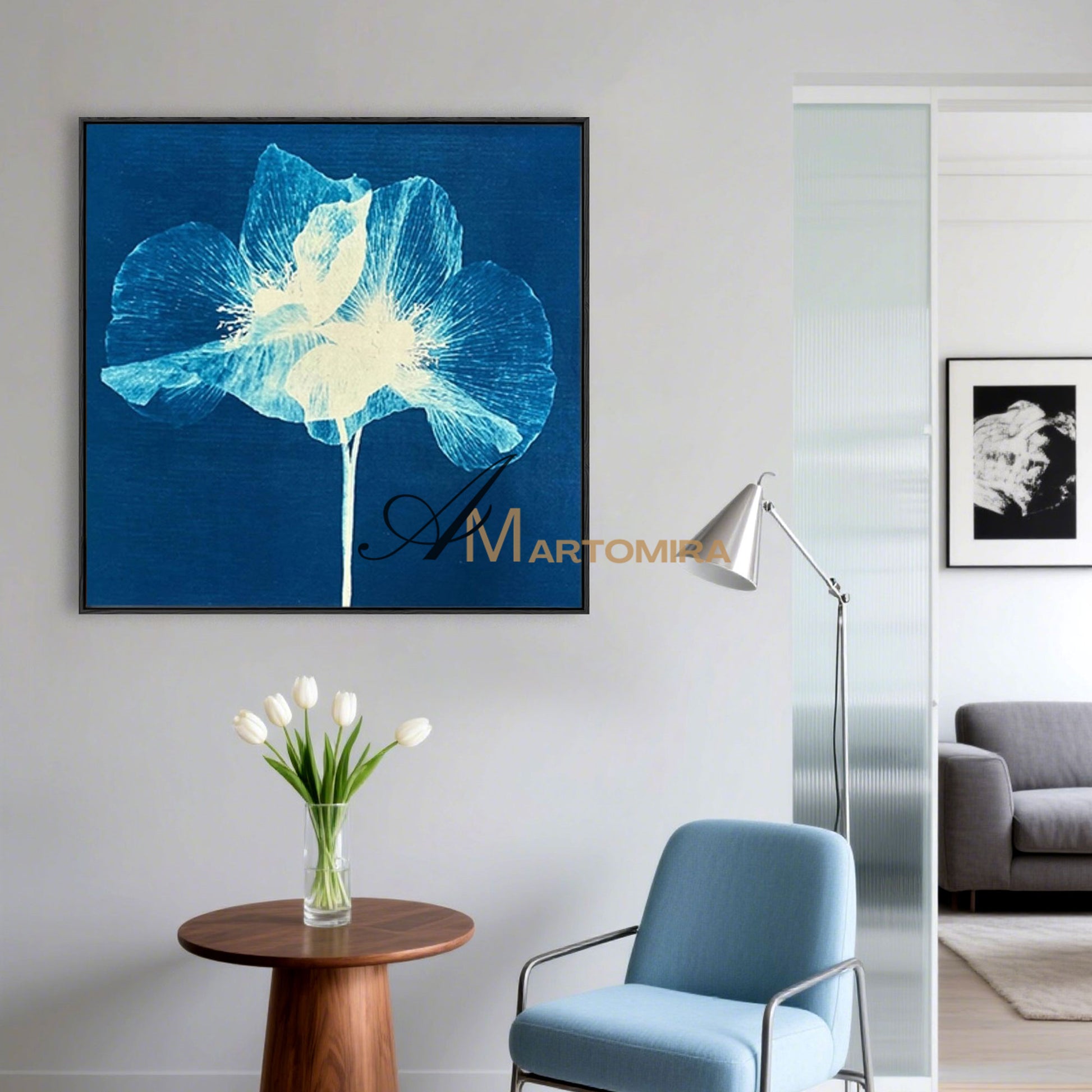 Abstract Flower Paintings | Blue Wall Art | Blue Flower Painting | Paintings For Living Room #MF027