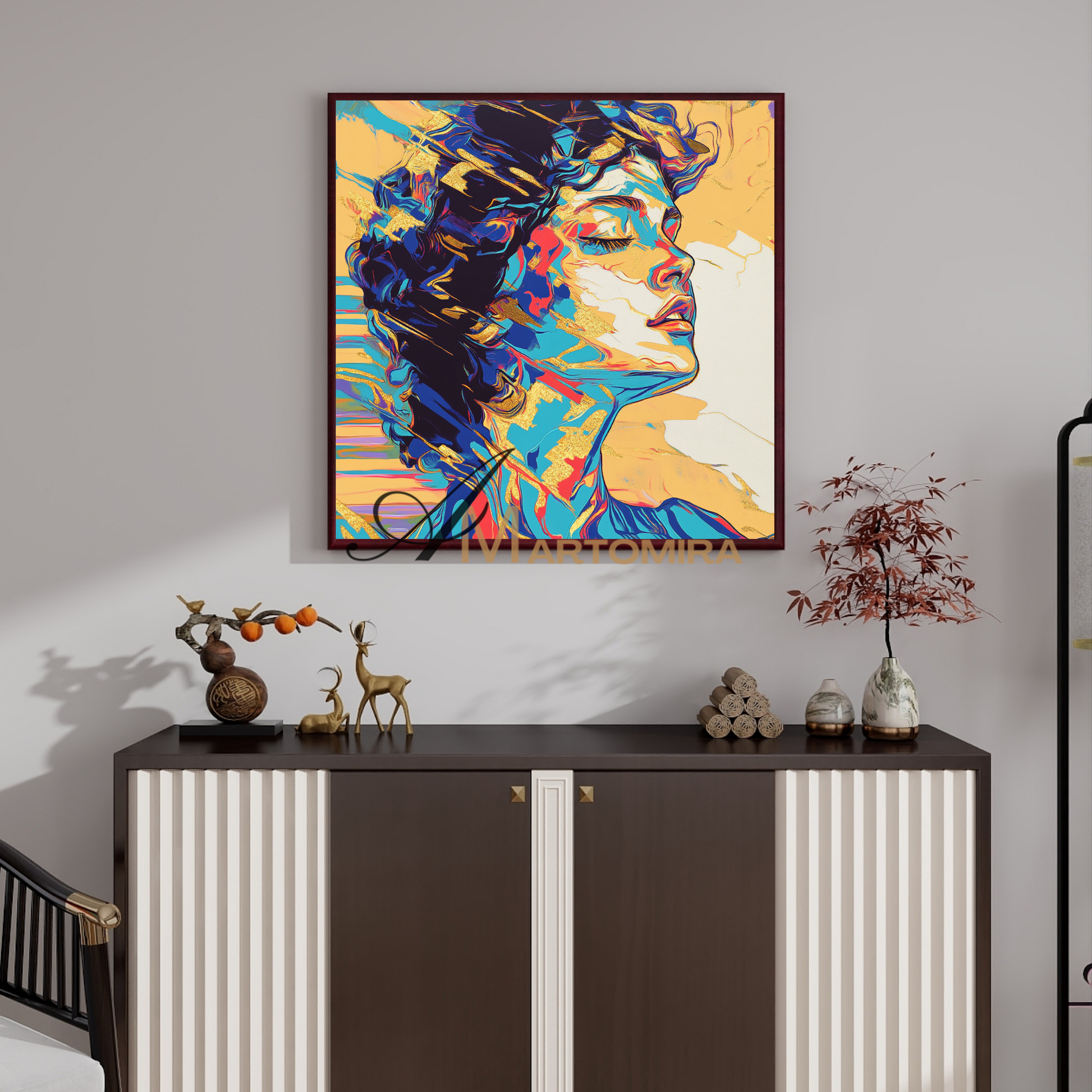 Portrait Painting | Colorful Wall Art | Abstract Painting Of A Woman'S Face | Wall Art Decor #AP045