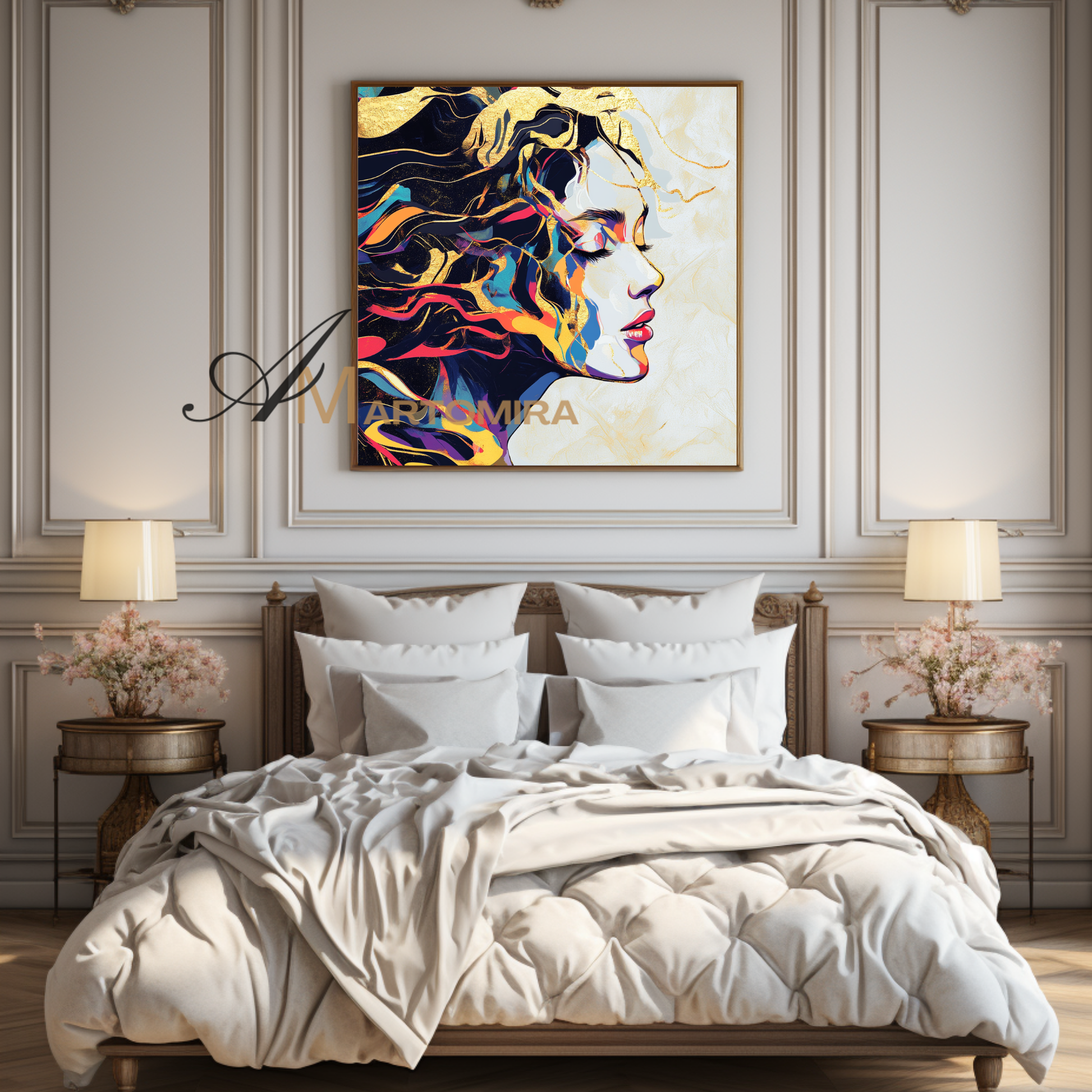Portrait Painting | Colorful Abstract Art | Gold Wall Art | Painting Art Woman | Beautiful Woman Painting #AP046