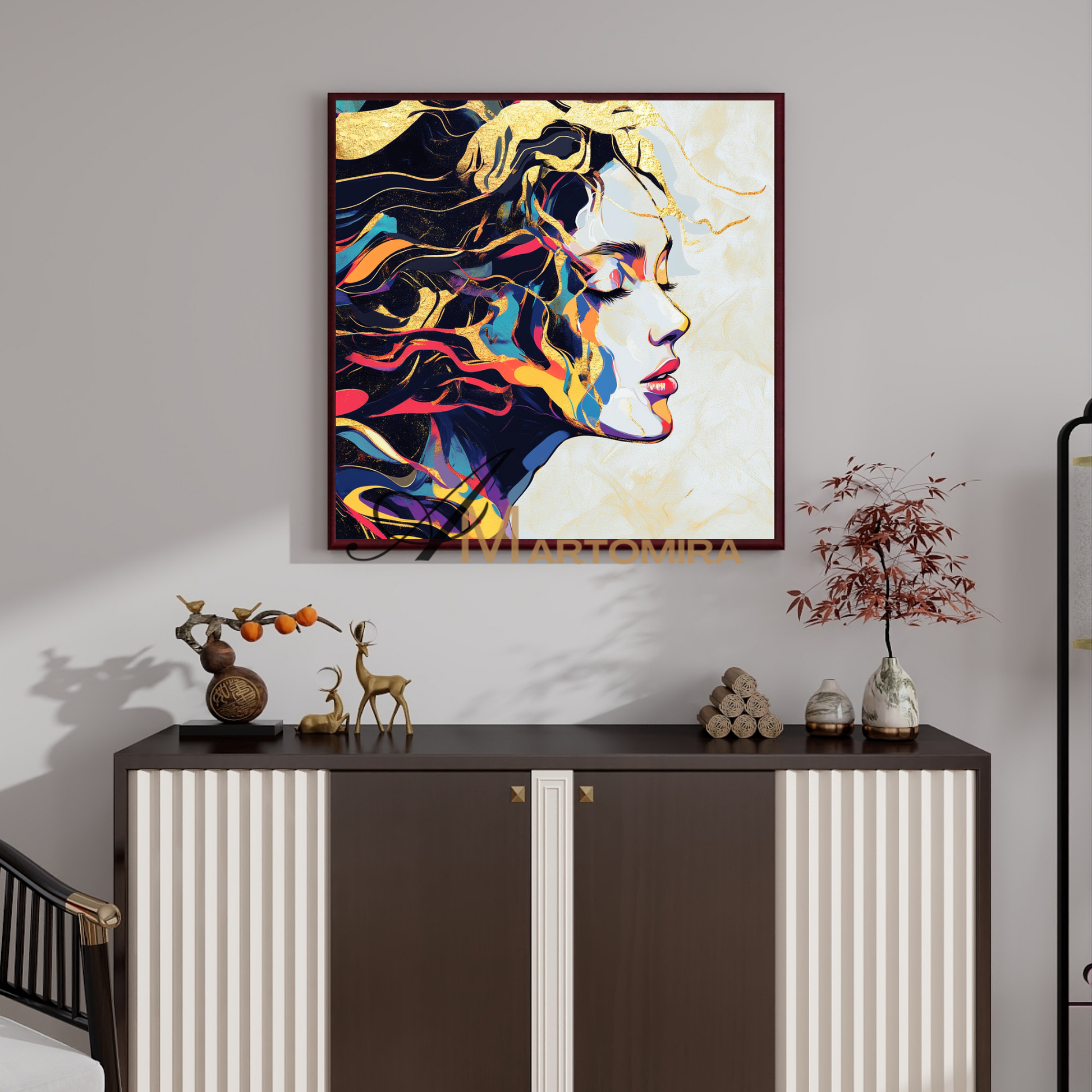 Portrait Painting | Colorful Abstract Art | Gold Wall Art | Painting Art Woman | Beautiful Woman Painting #AP046