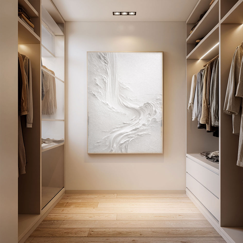 Minimalist White Abstract Textured Impasto Wall Art 3D Relief Flow Decorative Painting for Living Room Bedroom Office Hallway Dining Room Neutral Wabi-Sabi Style Modern Home Decor Artwork