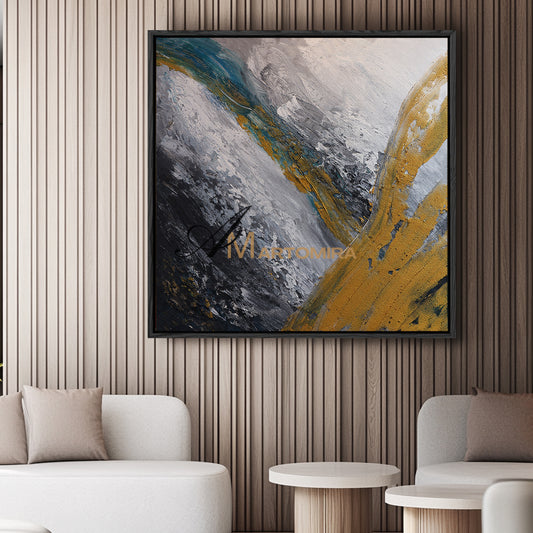 Square Wall Art | Black And Gold Wall Art | Modern Abstract Wall Art | Large Canvas Art #DF061