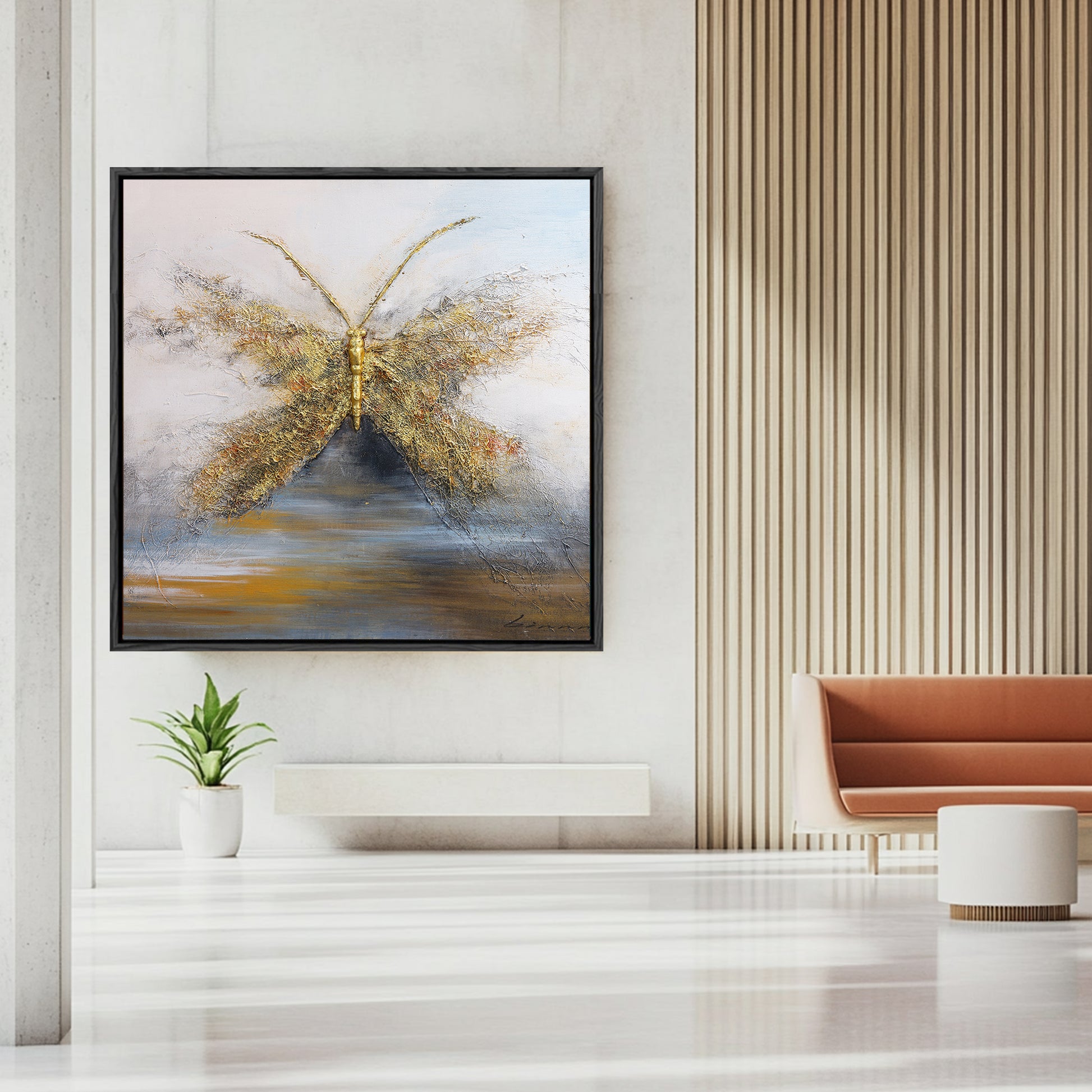 Animal Wall Art | Butterfly Painting| Textured Wall Art For Living Room | Gold Wall Art #DF056