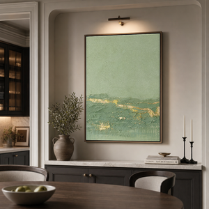 Textured Abstract Sage Green And Gold Vertical Acrylic-Style Wall Art For Living Room