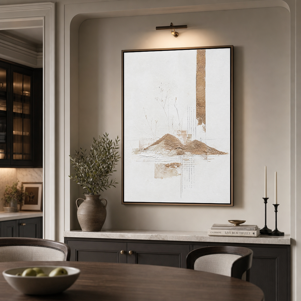 Abstract Minimalist Wabi Sabi Neutral Landscape Plaster Texture Vertical Wall Art for Living Room Office