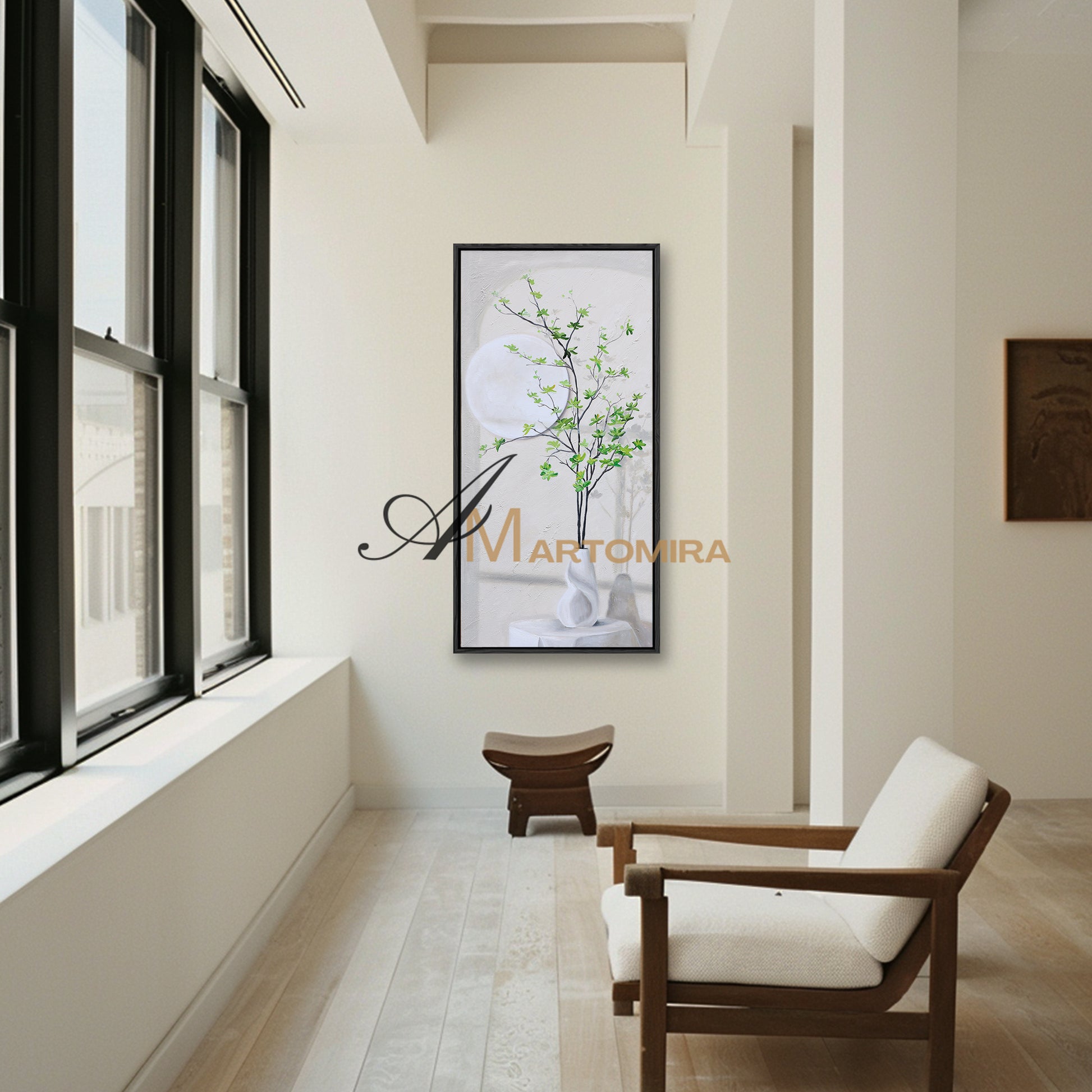 Green And White Wall Art | Flower Vase Painting | Wall Art Decor | Large Acrylic Paint #DF002