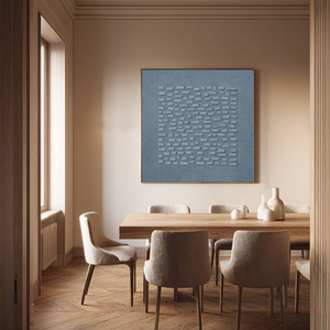 Minimalist Blue Grey 3D Textured Geometric Wall Art, Subtle Raised Block Relief Stretched Canvas Print with Black Frame, Modern Muted Neutral Home Decor for Contemporary Office, Living Room, Bedroom, Hallway & Dining Room