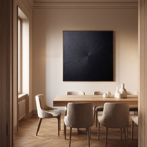 Minimalist Dark Grey Black Abstract Radiating Geometric Lines Textured Wall Art Modern Monochrome Knife Stroke Impasto for Contemporary Interiors Office Bedroom Living Room Dining Room Hallway Stylish Home Decor