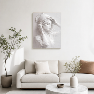 Portrait White Light Gray Textured Plaster 3D Relief Vertical Wall Art for Bedroom Living Room