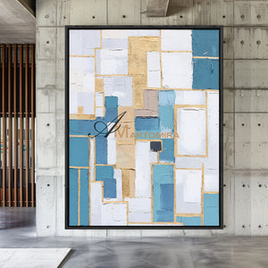 Blue And Gold Wall Art | Geometric Wall Art | Minimalist Abstract Art | Contemporary Modern Wall Decor #DF064