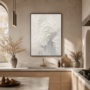 White And Soft Gray Textured Flower Vertical Acrylic-Style Wall Art for Living Room