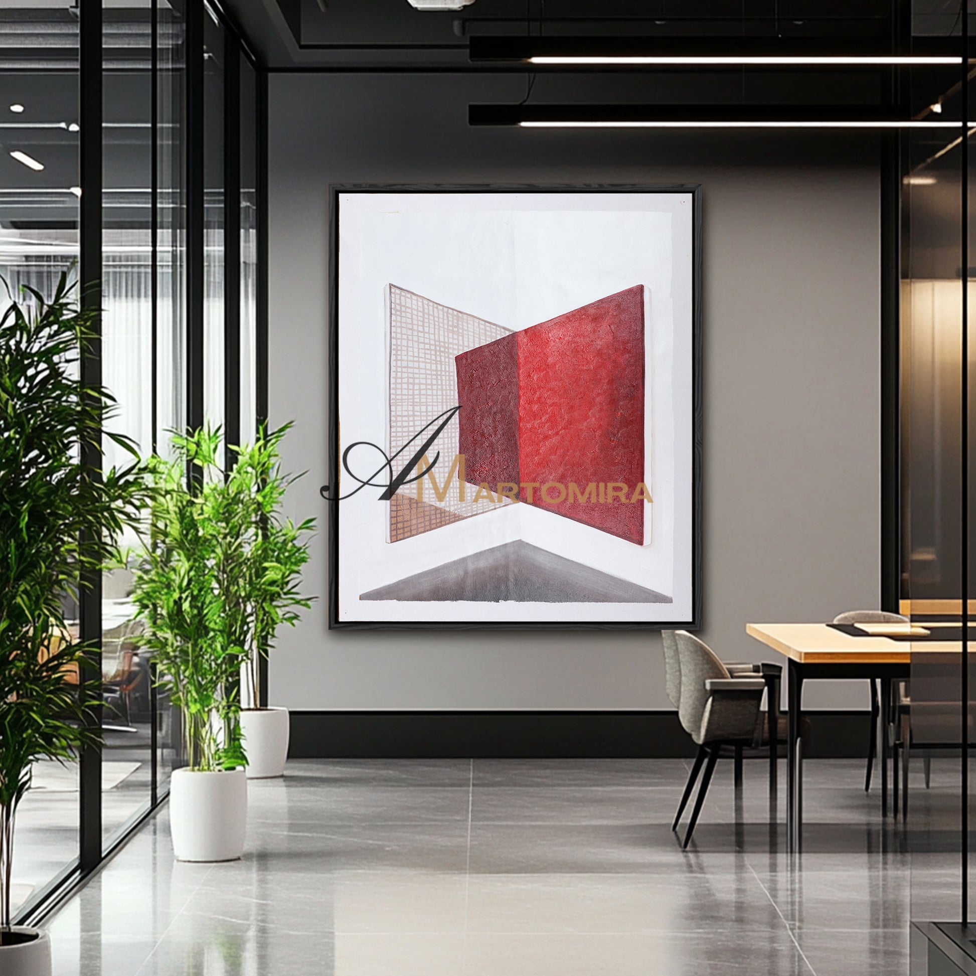 Red And White Wall Art | Abstract Geometric Art | Minimalist Abstract Art #DF017