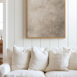 Minimalist Subtle Textured Wabi Sabi Inspired Neutral Beige Dark Grey Abstract Wall Art for Modern Home Office Living Room Bedroom Dining Hallway Decor with Muted Asymmetrical Imperfect Natural Aged Look Framed Canvas Print
