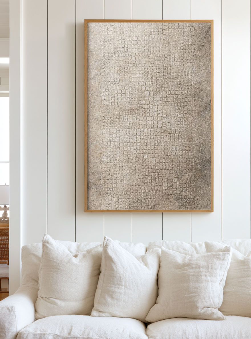 Minimalist Subtle Textured Wabi Sabi Inspired Neutral Beige Dark Grey Abstract Wall Art for Modern Home Office Living Room Bedroom Dining Hallway Decor with Muted Asymmetrical Imperfect Natural Aged Look Framed Canvas Print