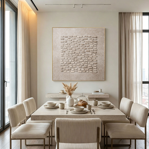 Minimalist Neutral Geometric 3D Relief Abstract Wall Art, Modern Textured Beige Light Grey Wabi Sabi Inspired Artwork for Contemporary Home Decor