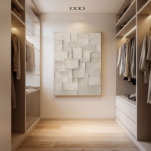 Minimalist Asymmetrical Neutral Geometric Blocks Wabi Sabi Wall Art, Beige & Light Brown Muted Tone 3D Relief Plaster Artwork, Modern Textured Abstract Decor for Contemporary Home