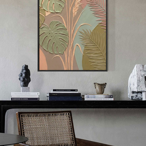 Bohemian Tropical Monstera Palm Leaves Pampas Grass Textured Abstract Floral Wall Art for Living Room Bedroom Dining Room Office Home Decor