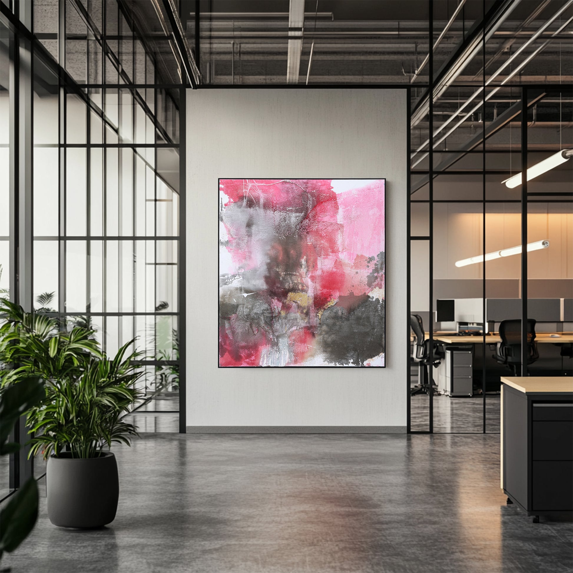 Square Wall Art | Pink And Grey Abstract Art | Minimalist Abstract Art | Wall Art Decor #DF018