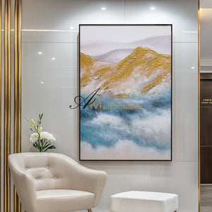 Blue And Gold Wall Art | Abstract Painting Mountains | Abstract Landscape Art | Large Wall Art #DF001